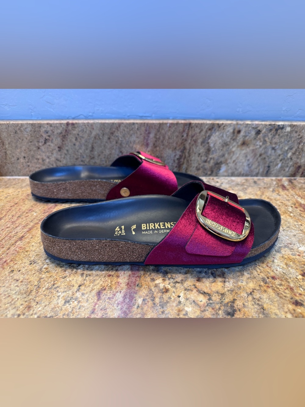 Birkenstock EU 41 Madrid Big Buckle Rivet Logo Velvet, Maroon - Picture 4 of 8